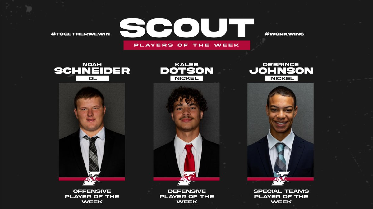 UIndyFB's tweet photo. 🏈 Scout Team Players of the Week 🏈

🏆 Offense - Noah Schneider (OL)
🏆 Defense - Kaleb Dotson (Nickel)
🏆 Special Teams - De'Brince Johnson (Nickel)

#GoHounds | #TogetherWeWin https://t.co/n44pIncBow