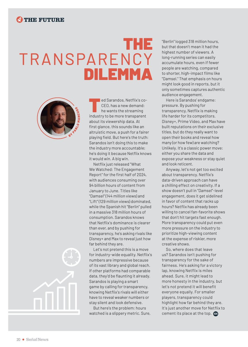 ¿Transparencia o estrategia? 

Netflix ahora quiere que todos seamos más transparentes con los datos de audiencia. Algo que la industria pide a gritos...

¿Suena justo? Claro, si lideras el juego! 

Mi artículo para <a href="/senalnews/">Señal News</a> en #MIPCOM2024 
Revista : issuu.com/revistasenal/d…