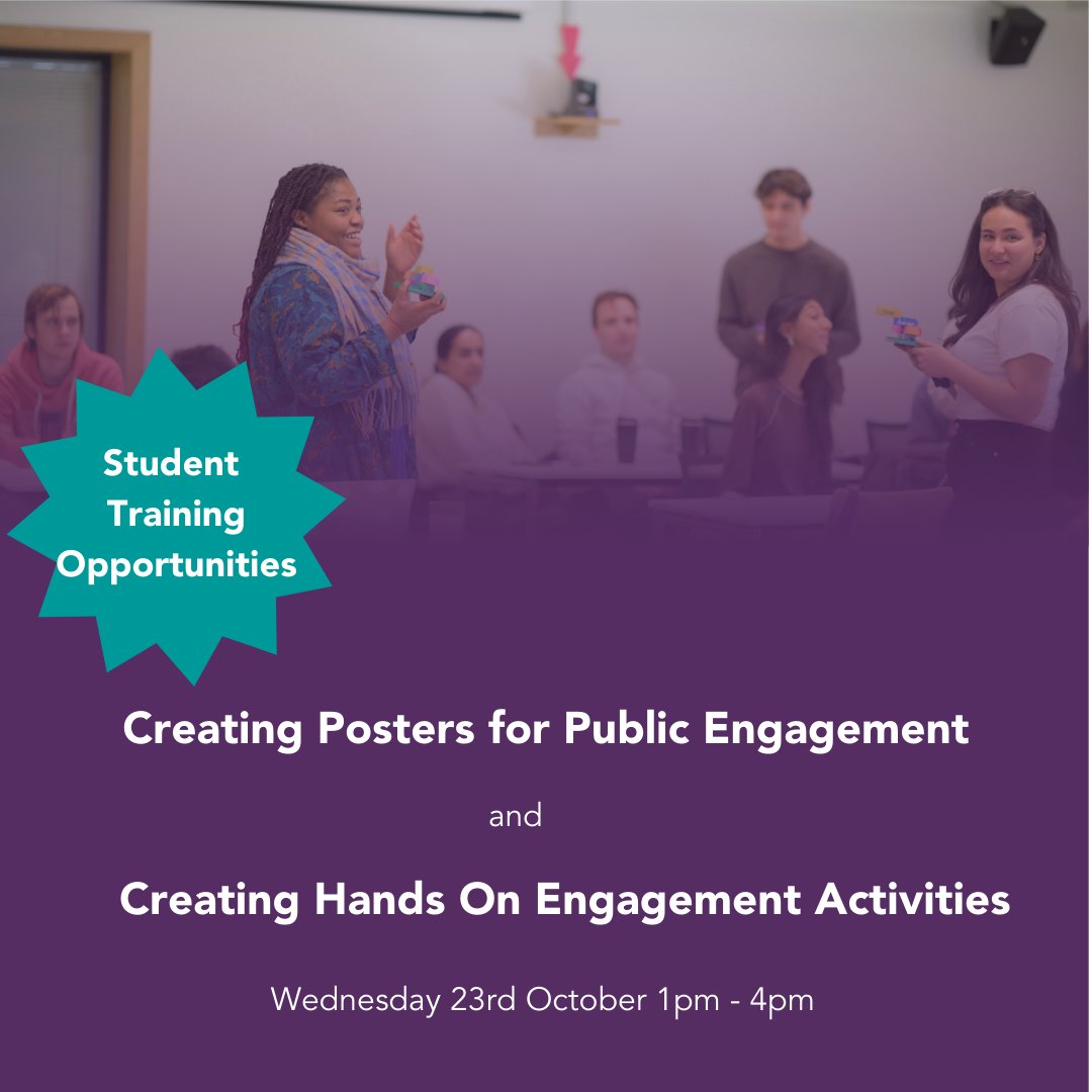 📣Student training opportunities! 

We still have places available on two student training courses taking place this Wednesday afternoon. Choose from 'Creating Posters for Public Engagement' or 'Creating Hands On engagement Activities.' 

➡️To book, visit: warwick.ac.uk/wie/training/u…