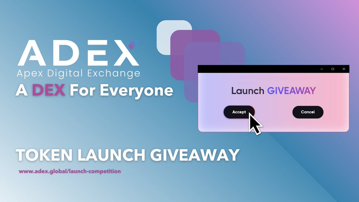 ApexDexOfficial's tweet photo. The $ADEX token launch is almost here!
Want to win 100,000 ADEX tokens worth $10,000 at launch? ๐ธ
Guess the exact time, and you could be the lucky winner!
Enter Here ๐ https://t.co/A7z8He5xNs
Join us on Telegram: https://t.co/oI3UwWHUcK
#DeFi #Crypto #DEX #ADEXLaunch #CryptoGiveaway