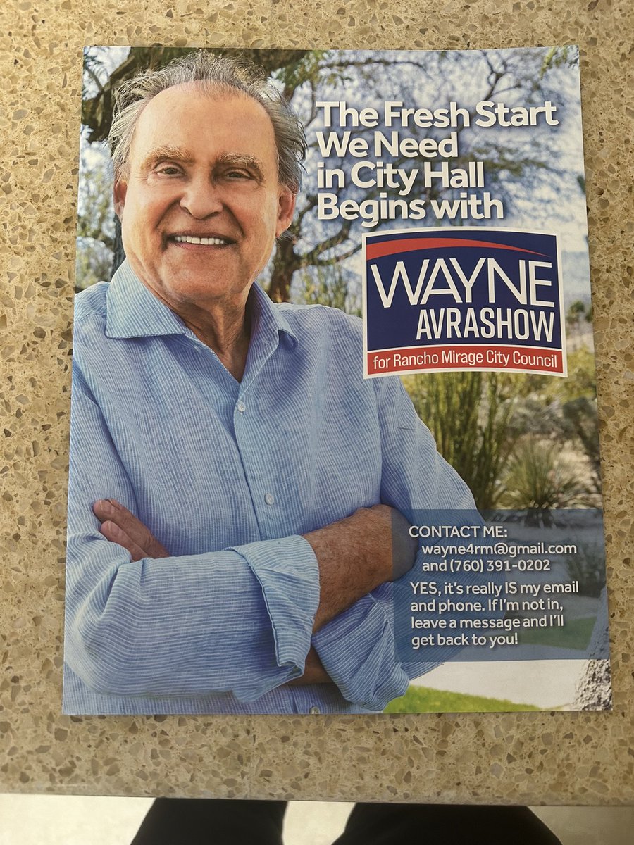 Landing in your mailbox now.  Have a question or concern?  Let’s talk!  

#wayneavrashow #wayneforranchomirage #letstalkissues #ranchomirage