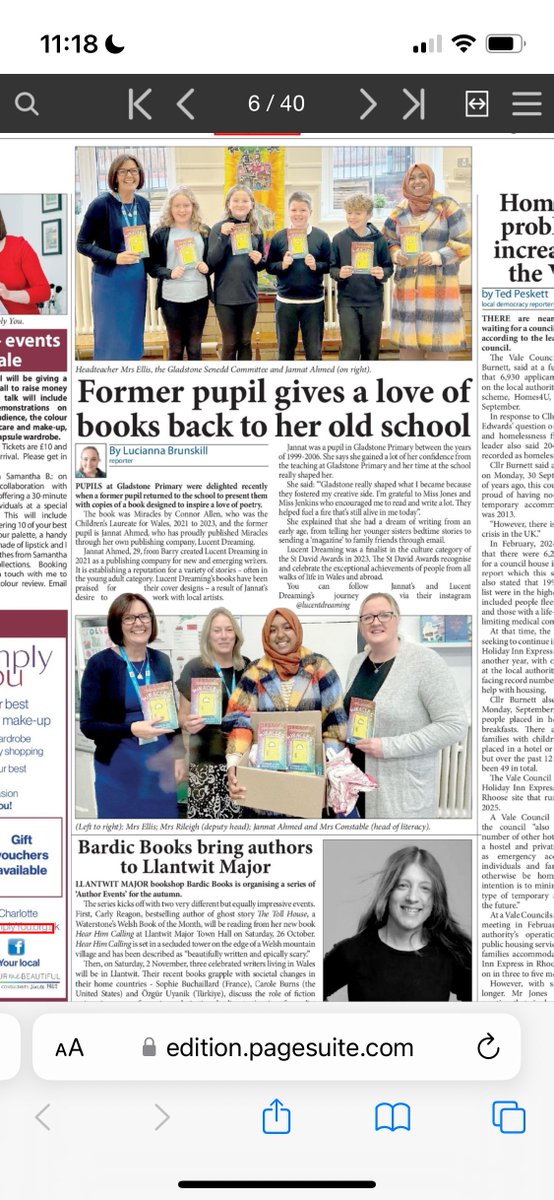 Lucent Dreaming (@lucentdreaming) on Twitter photo Our own Jannat Ahmed returned to her old school recently to spread the love of books that they fostered in her at a young age, see the article below! "They helped fuel a fire that's still alive in me today."
<a href="/GlamorganStar/">๐๐น๐ฎ๐บ๐ผ๐ฟ๐ด๐ฎ๐ป ๐ฆ๐๐ฎ๐ฟ ๐ป๐ฒ๐๐๐ฝ๐ฎ๐ฝ๐ฒ๐ฟ</a> <a href="/gladstonebarry/">Gladstone Barry</a>
edition.pagesuite.com/html5/reader/pโฆ Our own Jannat Ahmed returned to her old school recently to spread the love of books that they fostered in her at a young age, see the article below! "They helped fuel a fire that's still alive in me today."
<a href="/GlamorganStar/">๐๐น๐ฎ๐บ๐ผ๐ฟ๐ด๐ฎ๐ป ๐ฆ๐๐ฎ๐ฟ ๐ป๐ฒ๐๐๐ฝ๐ฎ๐ฝ๐ฒ๐ฟ</a> <a href="/gladstonebarry/">Gladstone Barry</a>
edition.pagesuite.com/html5/reader/pโฆ