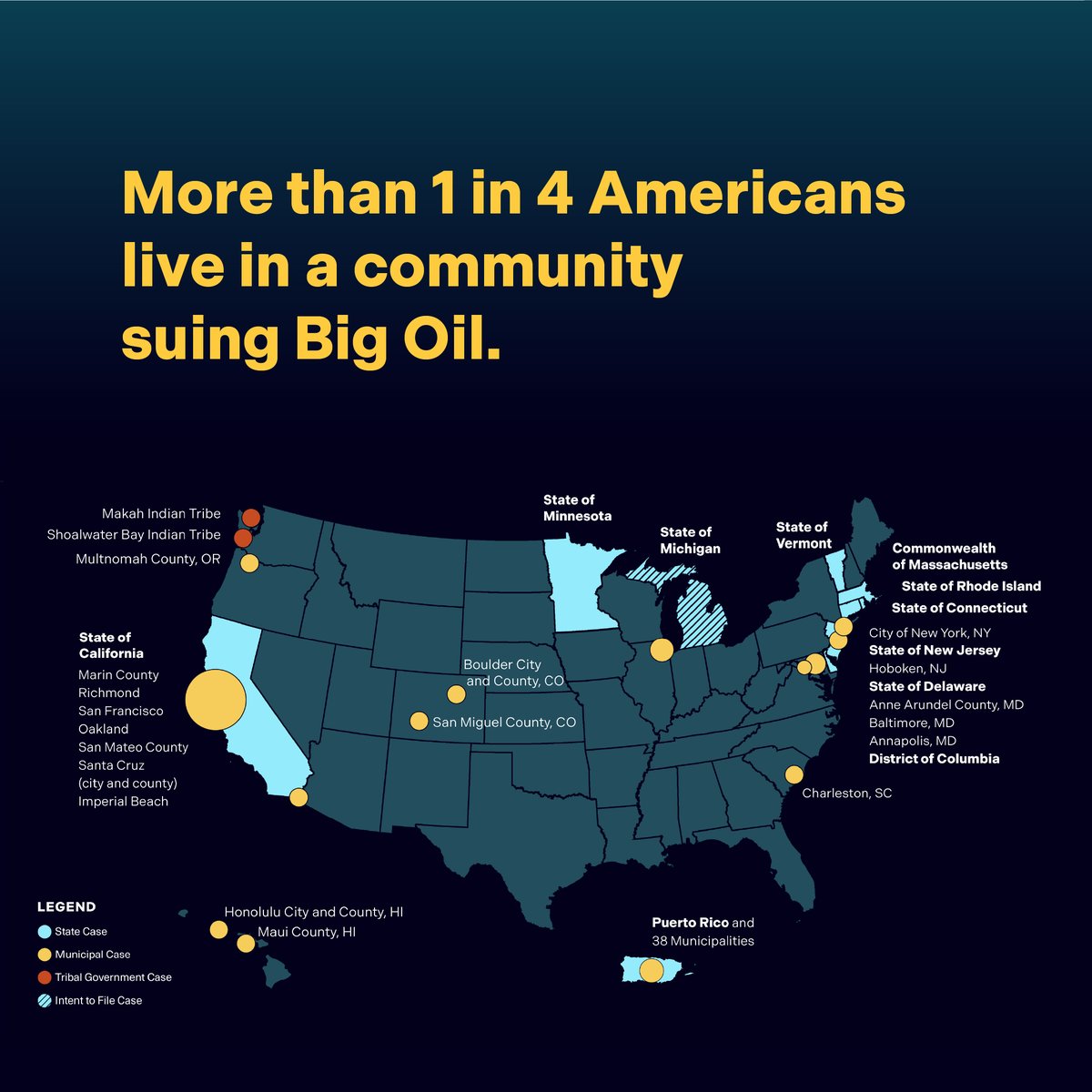 Accountability is coming: More communities than ever before are taking Big Oil companies to court for their climate lies and the damages they've caused.

Read about their cases here: climateintegrity.org/lawsuits
