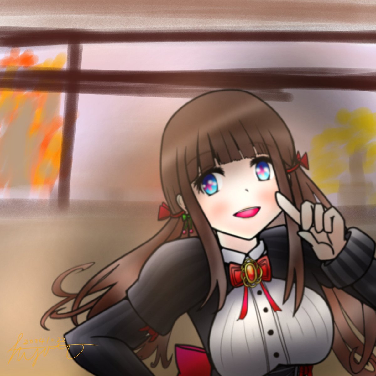 「#ちぇり絵「秋も紅葉よりこっちに見とれてほしーなー?」 」|ツォン(ひじり)のイラスト