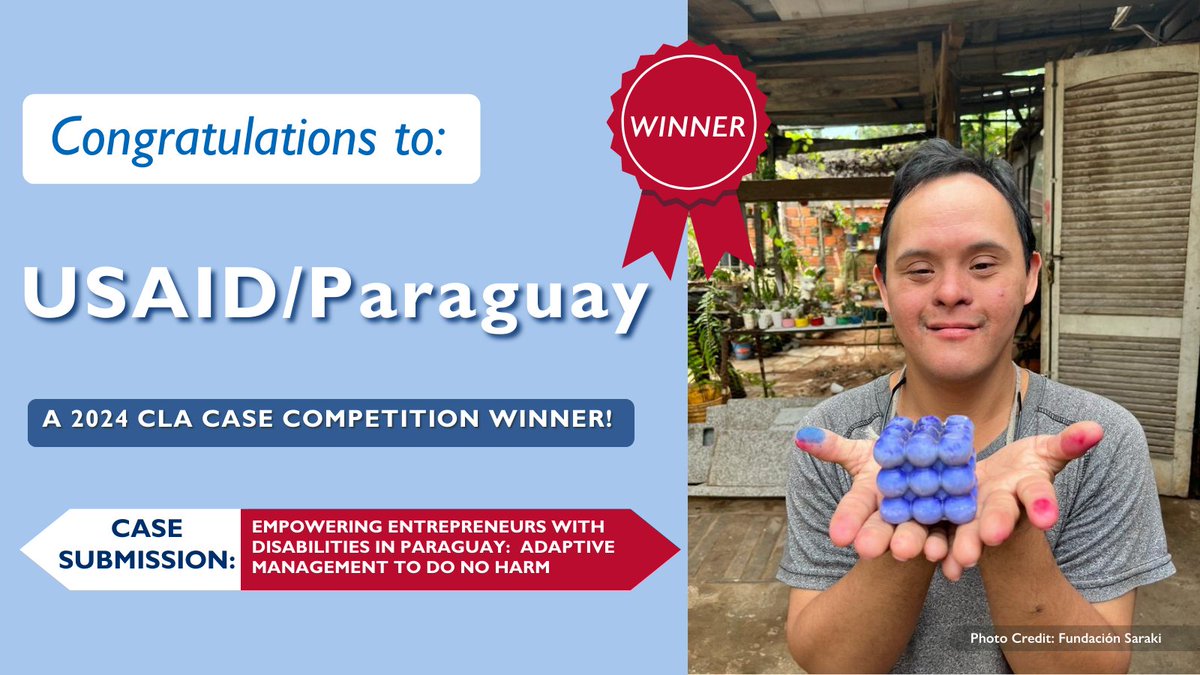 USAIDLearning💡 (@usaidlearning) on Twitter photo Congratulations to @USAIDParaguay, 2024 #USAIDCLACaseComp winner for “Empowering Entrepreneurs with Disabilities in Paraguay: Adaptive Management to Do No Harm,” highlighting their partnership with <a href="/fundacionsaraki/">Fundación Saraki</a>! usaidlearninglab.org/resources/empo… Congratulations to @USAIDParaguay, 2024 #USAIDCLACaseComp winner for “Empowering Entrepreneurs with Disabilities in Paraguay: Adaptive Management to Do No Harm,” highlighting their partnership with <a href="/fundacionsaraki/">Fundación Saraki</a>! usaidlearninglab.org/resources/empo…
