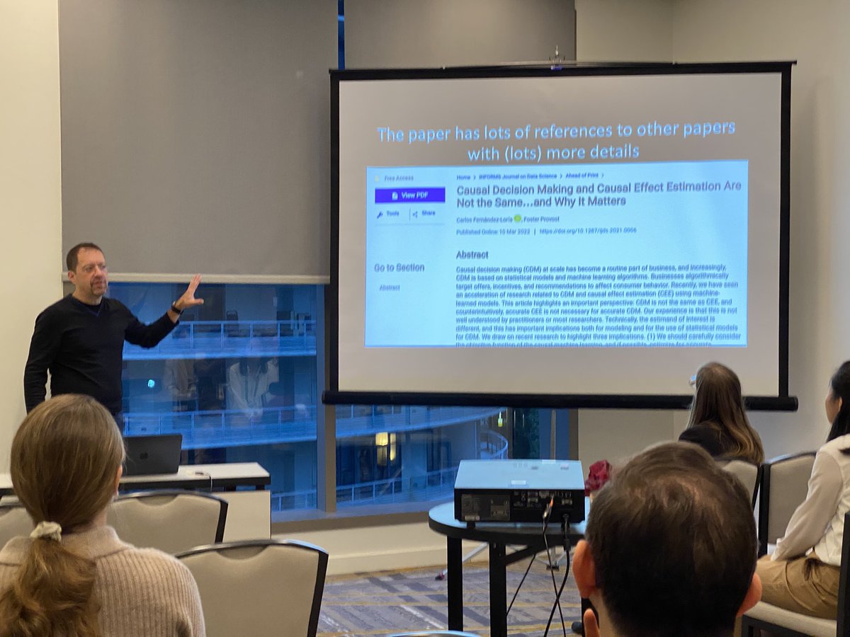 dirkvandenpoel's tweet image. I am kicking off my 2nd Day at the 2024 INFORMS Annual Meeting in Seattle, WA with the spotlight session of the IJDS (INFORMS journal on #DataScience). Great first talk by Dr. Foster Provost (NYU) #CausalModels #ORMS @INFORMS @INFORMS2024