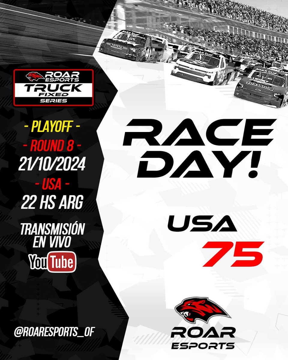 #ROARCUP 🔥TRUCK FIXED - ROUND 8 - PLAYOFF🔥

La ultima del Playoff en la Truck Fixed en un Short track, no te lo pierdas! 🔥

Broadcast / VIVO 👏
youtube.com/live/BKbmYpKLa…

#iRacing #Oval #NASCAR #enascar #Simracing