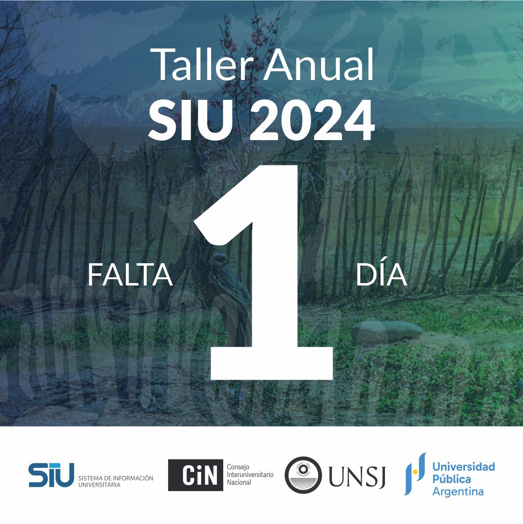 Mañana! San Juan nos espera para compartir el #TallerAnualSIU2024

🗓️ 24 y 25 de octubre
📍Universidad Nacional de San Juan

Los y las esperamos

🔗Toda la información del evento acá: portal.comunidad.siu.edu.ar/unsj2024