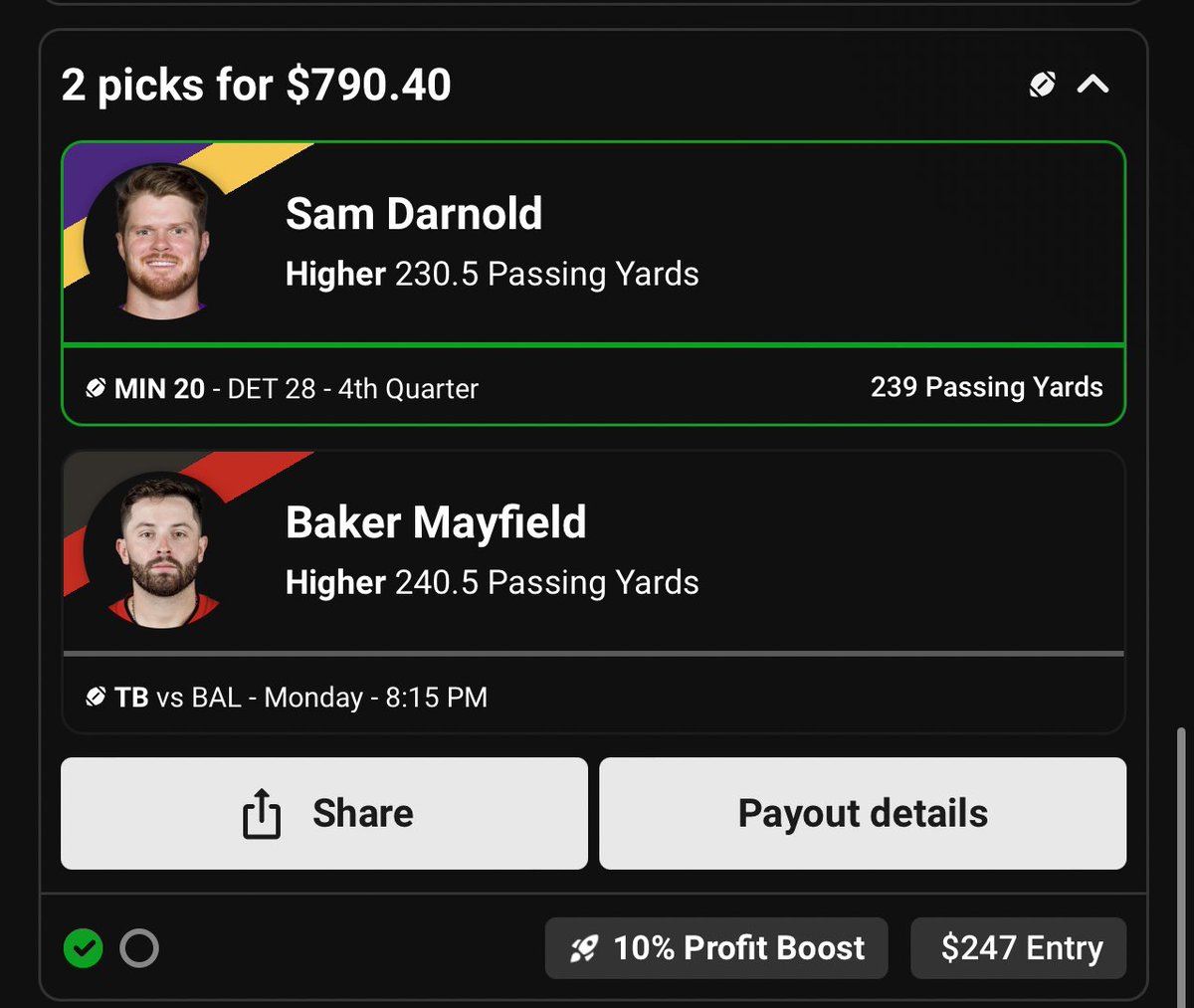 JOKERDFS_'s tweet photo. POTD SLIP PENDING 👻🃏

$100 giveaway if baker goes O 240.5 PY 💰

💚 and rt to enter. 

must be following @JOKER__DFS @LocksMiguel https://t.co/au55c8v8Lx