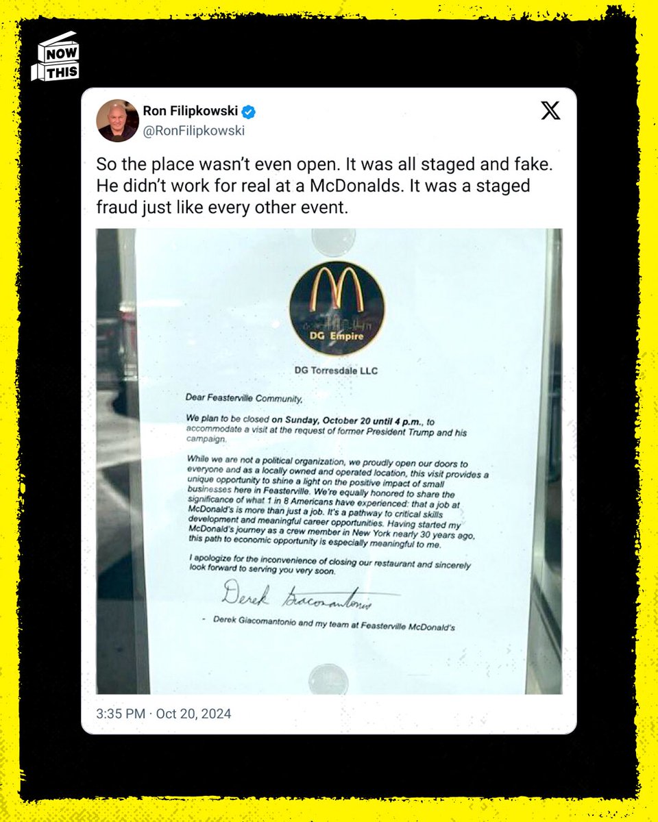 nowthisimpact's tweet photo. Trump tried to troll Harris about her saying she worked at McDonald's when she was younger, so the internet trolled tf out of him 🤡 https://t.co/A0lmchtkME