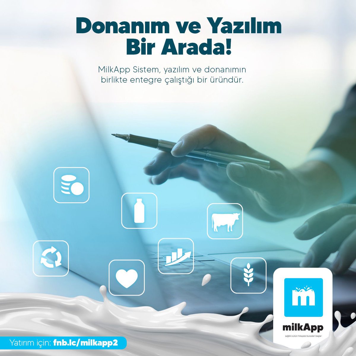 MilkApp Sistem analiz cihazını mobil uygulama üzerinden kontrol eder ve kalite verilerini anlık olarak yazılıma aktarır. Ayrıca takip edilebilir kalite verileri sayesinde müşteriye ek olarak anlık endüstriyel planlama yapabilen bir algoritma eklenecektir.
fnb.lc/milkapp2