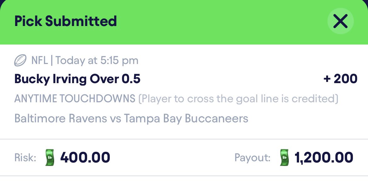 BlitzBetzEV's tweet image. 8.6% EV MNF FLIFF NUKE ☢️

Bucky Irving ATD (+200) 💎

Found this value straight from our bot 😈

Get all plays here ⬇️

👉 whop.com/blitz-betz 👈

#fliff #prizepicks #nfl