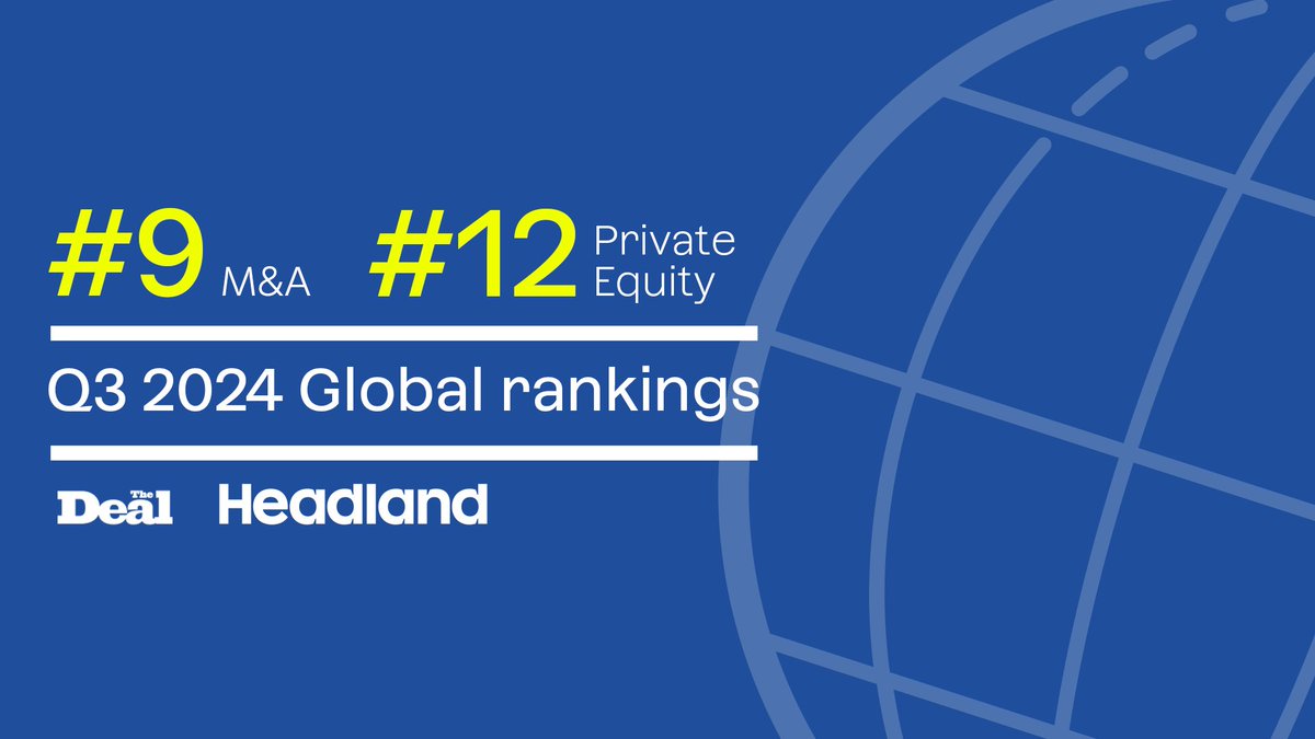 Headland (@headlandcomms) on Twitter photo Proud to be ranked 9th in <a href="/TheDealNewsroom/">The Deal by With Intelligence</a>’s Q3 2024 global league table for M&A work and 12th for Private Equity. Thank you to all of our colleagues for their incredible effort on the dynamic cross-border deals and client work throughout the year. #MergersAndAcquisitions Proud to be ranked 9th in <a href="/TheDealNewsroom/">The Deal by With Intelligence</a>’s Q3 2024 global league table for M&A work and 12th for Private Equity. Thank you to all of our colleagues for their incredible effort on the dynamic cross-border deals and client work throughout the year. #MergersAndAcquisitions