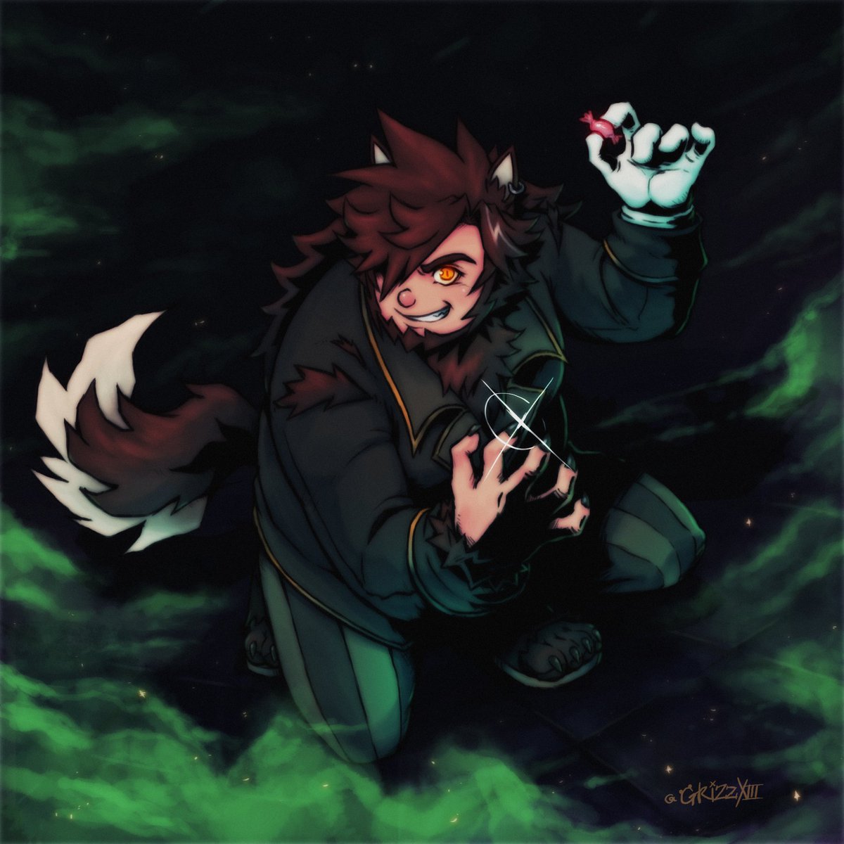 GrizzXIII's tweet photo. Awoooo!! 

Is treat really worth the trick in this Halloween picture? I'll let you all decide! 🎃🐺🍬 https://t.co/SANck5Lzbd