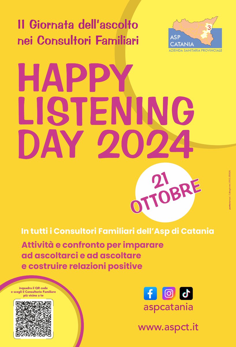 II Giornata dell’Ascolto nei Consultori familiari
#Catania #aspcatania #Salute #consultorio #ascolto
Consulta la pagina: aspct.it/comunicazione/…