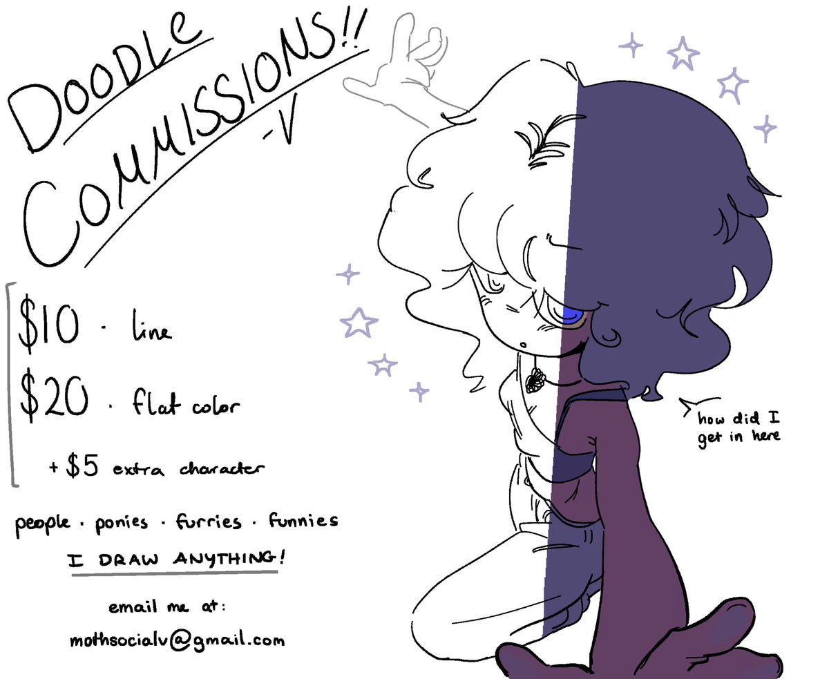 v (@mothsocialv) on Twitter photo Hello, I’m opening doodle commissions :) if you’d like one pls email me at mothsocialv@gmail.com Hello, I’m opening doodle commissions :) if you’d like one pls email me at mothsocialv@gmail.com
