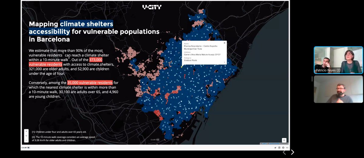 BSCViz's tweet photo. Great presentation by @serena_mombelli and @pareyesv at the #ISCNGlobalMixer: Data-driven assessment of climate shelter accessibility in #Barcelona.
They shared details of the research conducted as part of #vCity project.
Check the study 👉https://t.co/YwHgZP6VrN
@BSC_CNS https://t.co/rRsY1epq4E