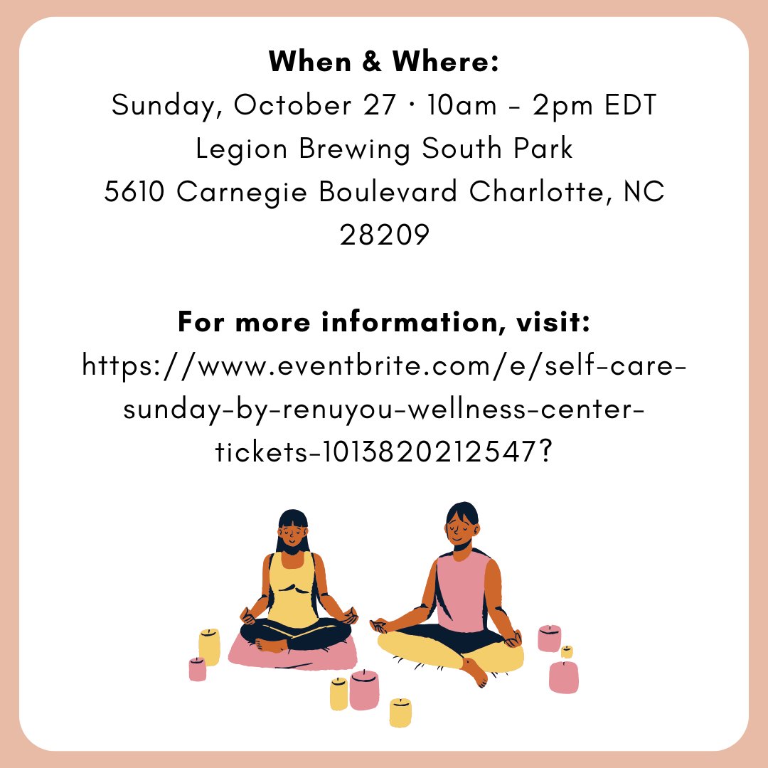 livingFREElab's tweet photo. Happy Monday! For today's #CommunityMoment, we're highlighting a day of self-care and relaxation from RenuYou Wellness Center. Check out this event for yoga, journaling, brunch, and more!

#selfcare #wellness #yoga #community https://t.co/dSrebsgI6Q