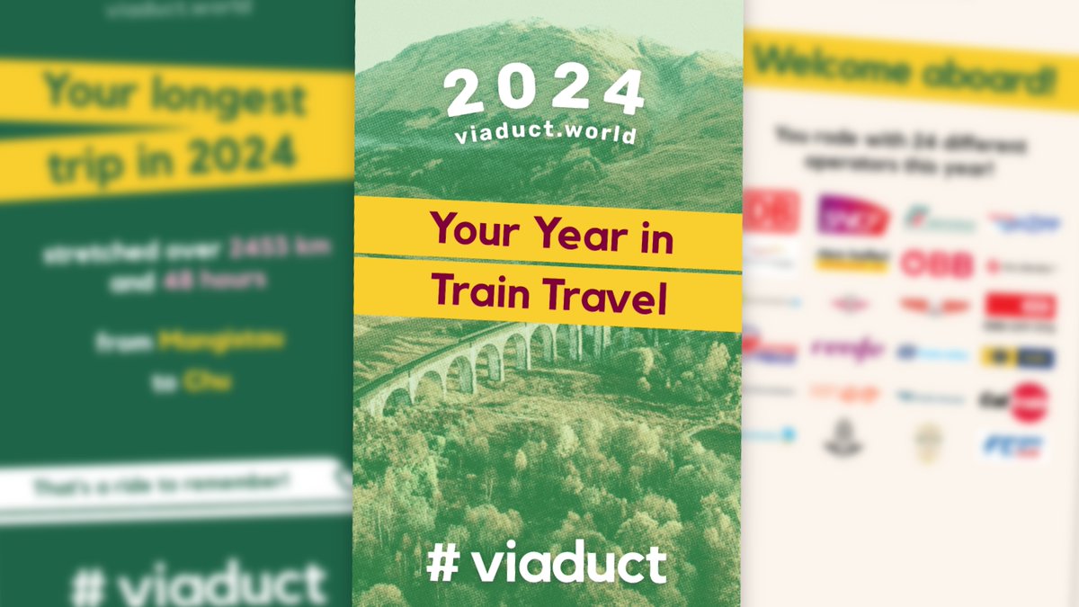 viaduct_world's tweet photo. ๐ Your most requested feature is finally on the way! Starting Dec 1st, #viaductWrapped will give you a personal recap of your rail journeys this year! ๐โจ
Discover exciting stats in beautiful graphics perfect to share! #MyTrainMap https://t.co/t1TlBHHBVI