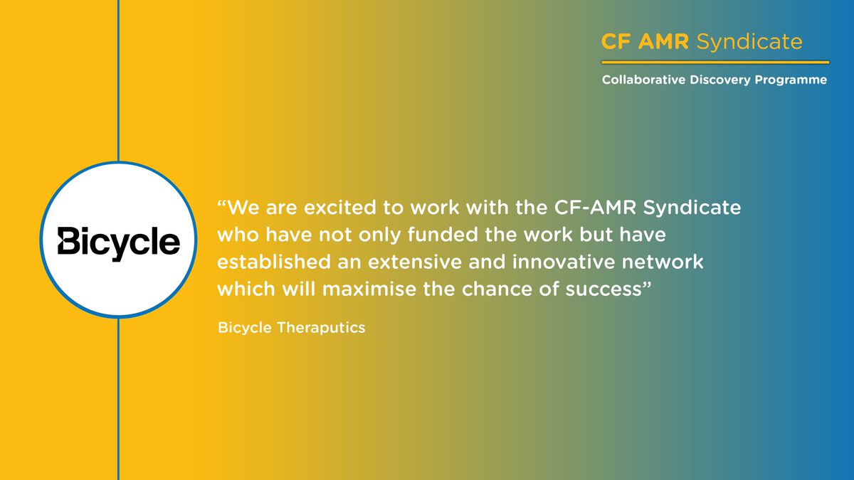CF AMR Syndicate (@cfamrsyndicate) on Twitter photo Weโre excited to announce <a href="/Bicycle_tx/">Bicycle Therapeutics</a> as part of the first cohort in our Collaborative Discovery Programme. Theyโre developing a new class of antibiotics targeting P. aeruginosa infections for CF-related lung issues.
More details here: cfamr.org.uk/collaborative-โฆ Weโre excited to announce <a href="/Bicycle_tx/">Bicycle Therapeutics</a> as part of the first cohort in our Collaborative Discovery Programme. Theyโre developing a new class of antibiotics targeting P. aeruginosa infections for CF-related lung issues.
More details here: cfamr.org.uk/collaborative-โฆ