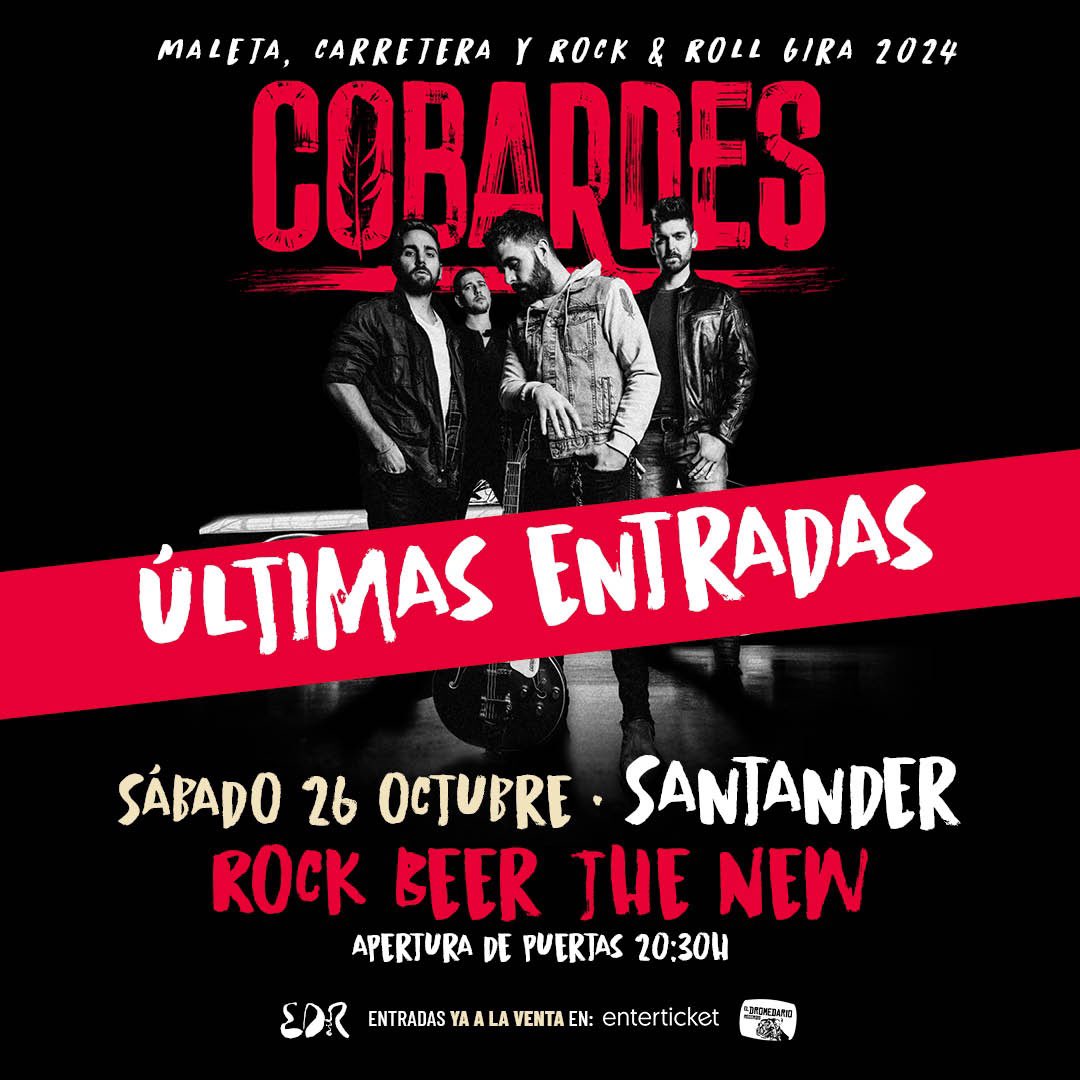 SANTANDER 🔥 Estamos a puntito de colgar el cartel de ‘ENTRADAS AGOTADAS’ para el concierto del próximo sábado 26 de octubre: enterticket.es/eventos/cobard…

Gracias de corazón. Nos morimos por veros!!