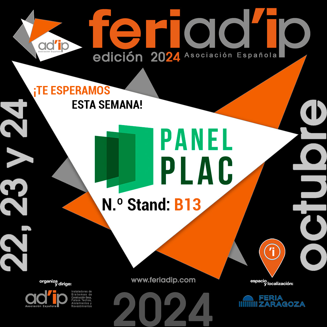PANEL PLAC estará presente como Expositor en <a href="/feriadip_adip/">FERIAD'IP</a> 2024 el 22, 23 y 24 de octubre en la Feria de Zaragoza. N.º de Stand B13, ¡TE ESPERAMOS! #construcción #placadeyeso #revestimientos #obras #aislamientotermico #aislamientoacustico #lanaderoca #lanasminerales #reformas
