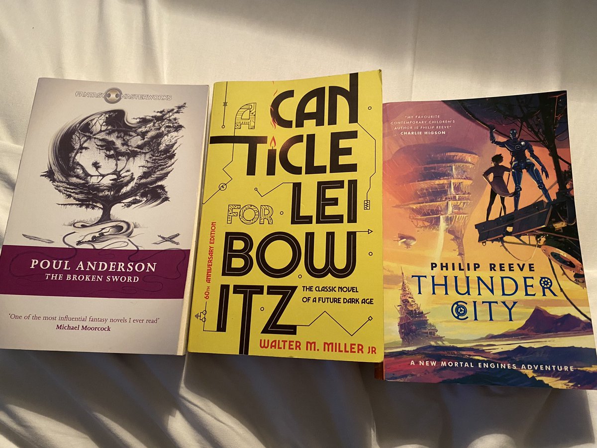 DomMurray75's tweet photo. Holiday reading in progress. Started with @philipreeve1 Thunder City which is a great return to the world of Mortal Engines, then working my way back through time with a couple of classics I’ve only just discovered after being recommended to me https://t.co/E0Dgwdlh4U