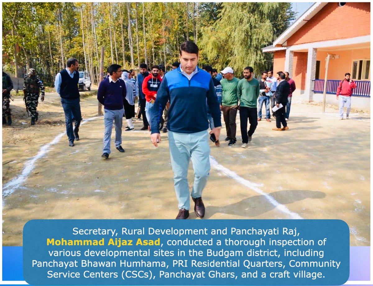 Secretary #RDPR, Mohammad Aijaz Asad, toured #Budgam, inspecting projects like #PanchayatBhawan #PRIQuarters #CSCs &amp; #Kanihama #CraftVillage. He urged swift completion &amp; stressed preserving Kashmir’s crafts while promoting modern marketing. #JammuAndKashmir ⁦<a href="/AsadamAijaz/">Aijaz Asad</a> #ANI
