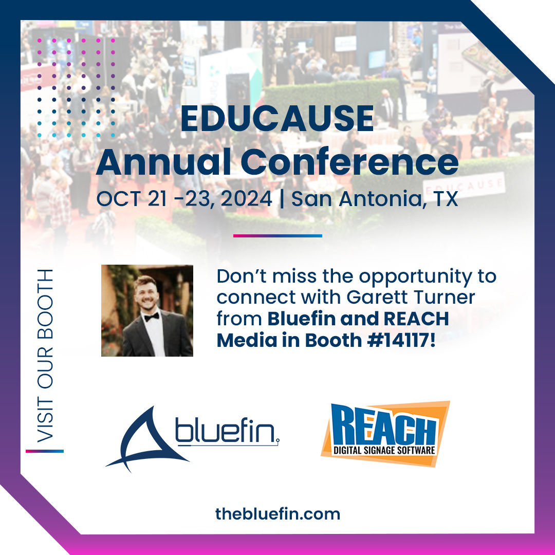 BluefinLcd's tweet image. #Educause is where #HigherEd IT Teams go to see the latest tools to help meet the needs of students and stay on budget! Stop by booth #14117 to talk to @GarretTurner and @REACHMediaNet about #roomscheduling #wayfininding #infotainment and more #Edtech hubs.li/Q02V61-R0