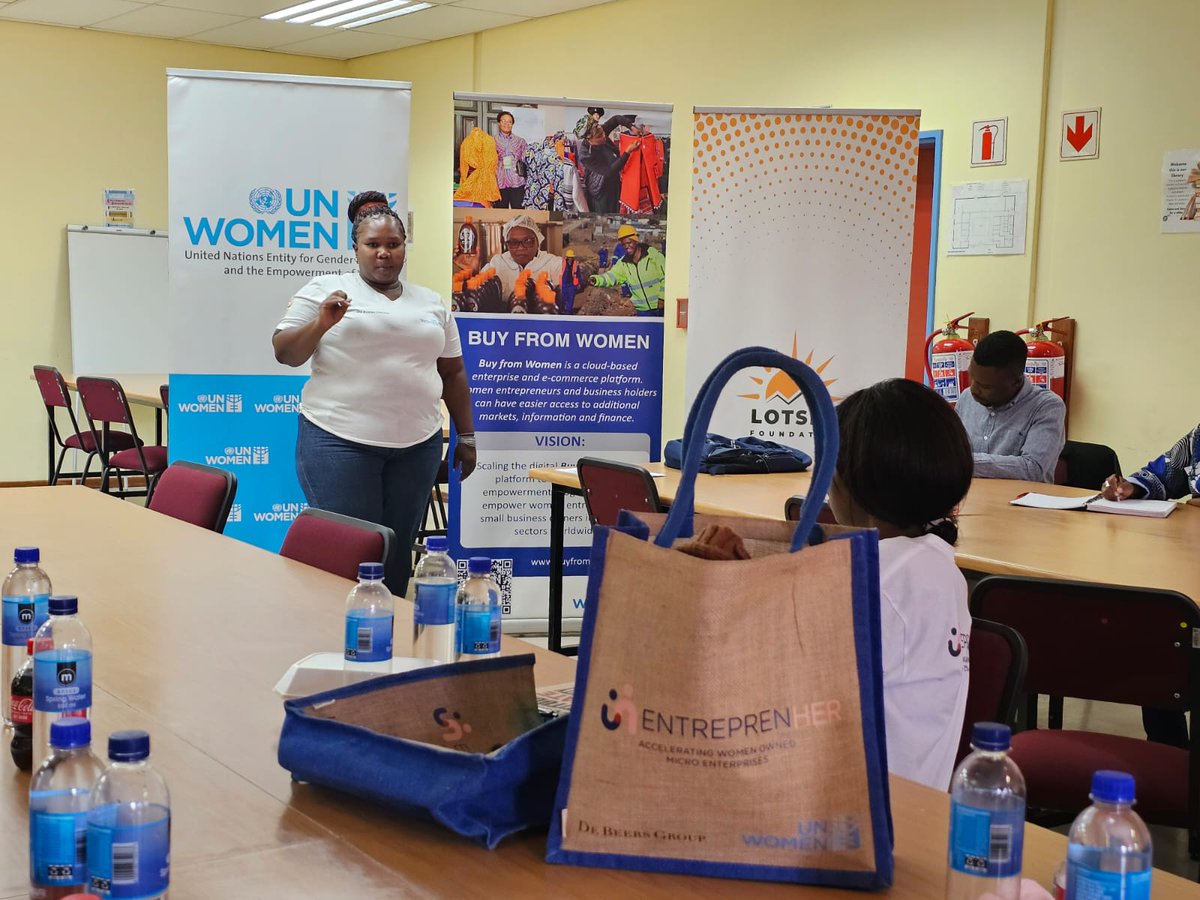 unwomenSA's tweet photo. The EntreprenHER programme not only equips women micro-entrepreneurs with skills to run their businesses but also empowers them to leverage technology. In Blouberg this week, the post-training support for EntreprenHER participants is focused on digital literacy skills. https://t.co/ZkNqRcKbmz