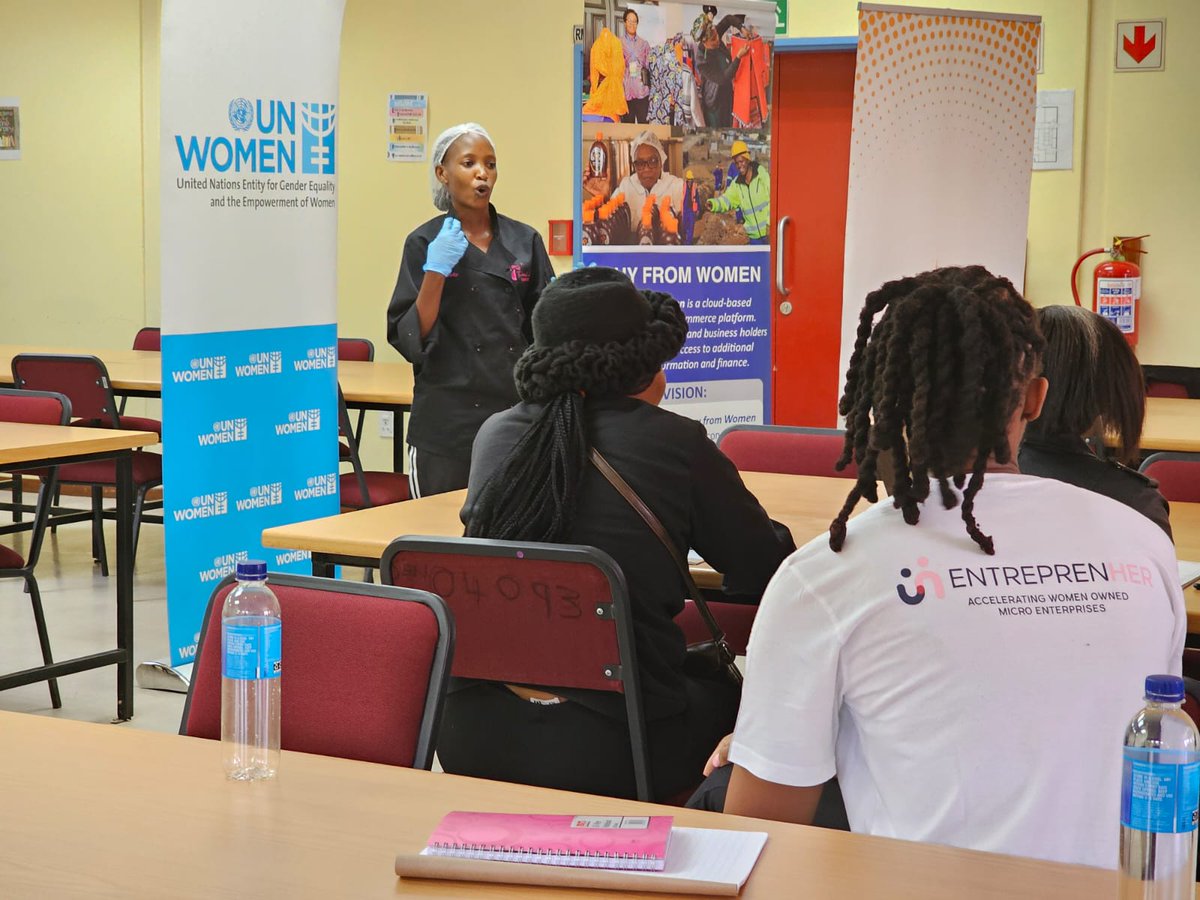 unwomenSA's tweet photo. The EntreprenHER programme not only equips women micro-entrepreneurs with skills to run their businesses but also empowers them to leverage technology. In Blouberg this week, the post-training support for EntreprenHER participants is focused on digital literacy skills. https://t.co/ZkNqRcKbmz