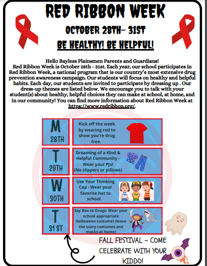 BaylessLISD's tweet photo. Red Ribbon Week begins October 28! https://t.co/vGRNRREZSg