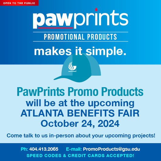 GSUCampusSrvcs's tweet image. Come see us at the Benefits Fair this Thursday! 
promoproducts.gsu.edu