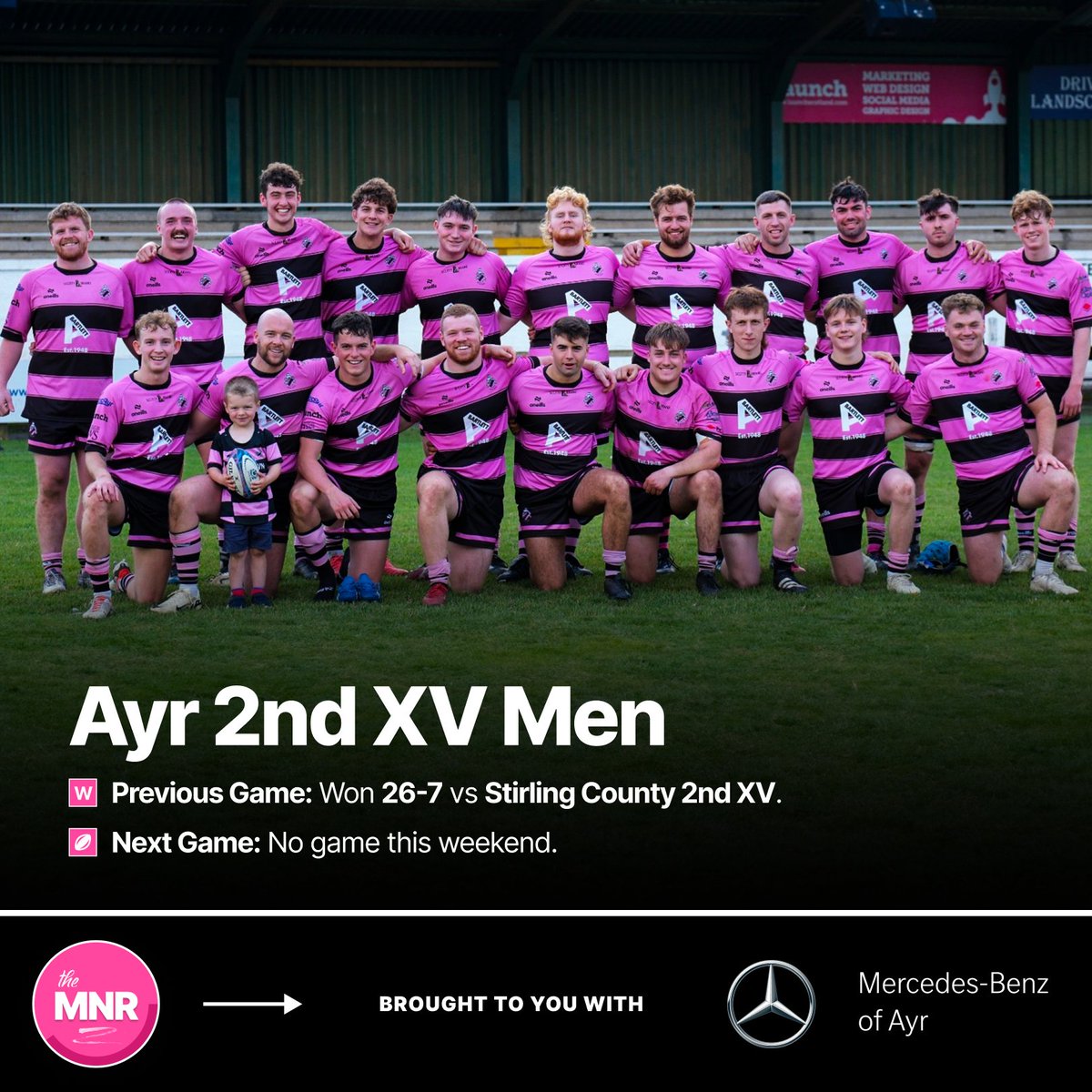 OfficialAyrRFC's tweet photo. The Monday Night Roundup | 🗒️

Start your week off by catching up on all the ongoings at the club - Brought to you with Mercedes-Benz of Ayr!

Check out all our teams below: 👇
https://t.co/au4hAaOUDa

#millbraemade | #MNR https://t.co/j5MWJ9Dpl5