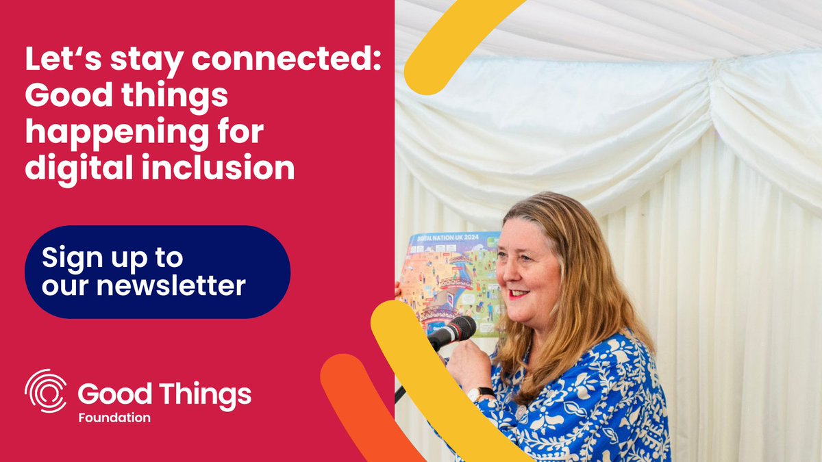 Want to stay connected with what's happening for #DigitalInclusion after #GetOnlineWeek?

Sign up to our newsletter to find out what we're doing at Good Things Foundation to help #FixTheDigitalDivide - for good.

Subscribe at goodthingsfoundation.org/discover/newsl….