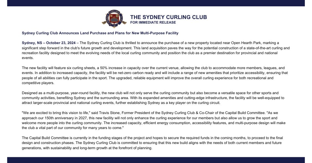 SydCurlingClub's tweet photo. 🚨 Exciting news for the Sydney Curling Club! 🥌✨ 

We've purchased land in Harbourside Commercial Park with a goal to build a state-of-the-art 6-sheet curling facility, enabling us to host larger events and serve our growing community better! 🔨🏗️

Read more 👇 https://t.co/6ycGC7LpHi