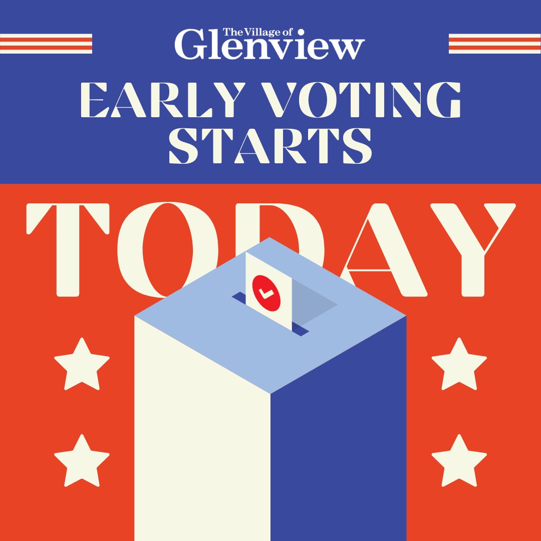 Early voting is officially open at Village Hall.

Early voting hours are:
Monday-Saturday: 9 a.m. - 5 p.m.
Sunday: 10 a.m. - 4 p.m.

As a reminder, Village Hall is NOT a polling place on election day.

Info: glenview.il.us/voter-and-elec…