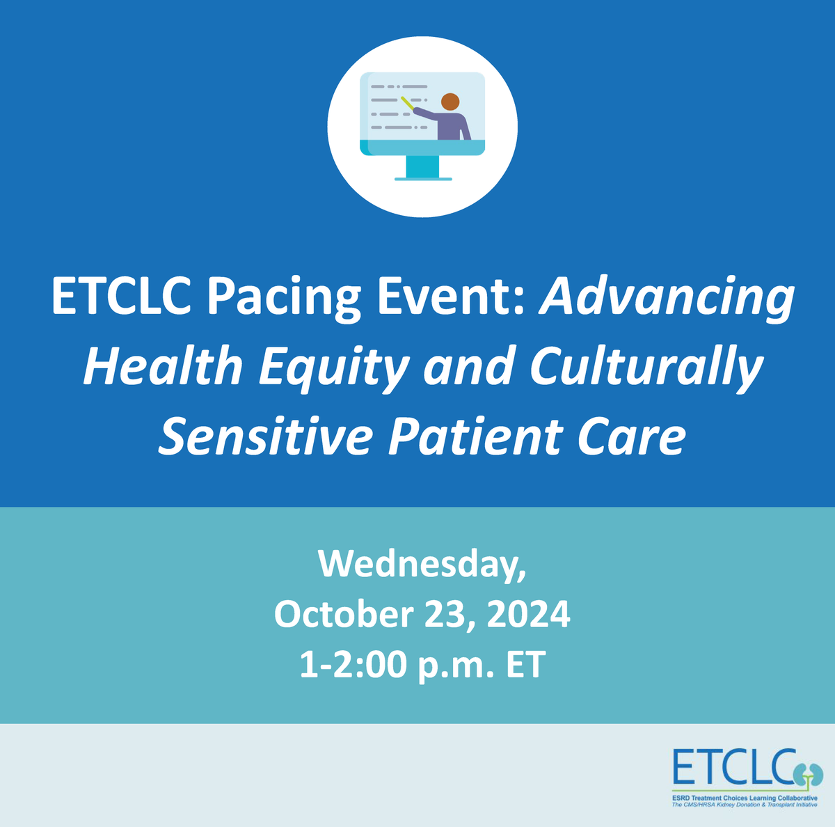 ETCLC1's tweet photo. We hope you join the ETCLC this Wednesday for “Advancing #HealthEquity and #CulturallySensitive Patient Care."
Drs. Gordon and Caicedo will focus on the nuances of ensuring equitable access and culturally sensitive care to kidney transplantation: https://t.co/uA6Vi4a4ee https://t.co/TIzgOr5MG0