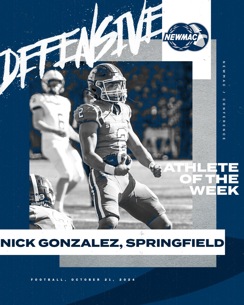 NEWMACsports's tweet photo. FOOTBALL 🏈
DEFENSIVE ATHLETE OF THE WEEK 

@SC_Pride Nick Gonzalez notched 7 tackles, 5 solo, including a tackle for a loss, and snagged an interception to highlight a Springfield defense which posted its first shutout since 2021.

https://t.co/qzTNzxmc21

#GoNEWMAC // #WhyD3 https://t.co/VooPWTgiTf