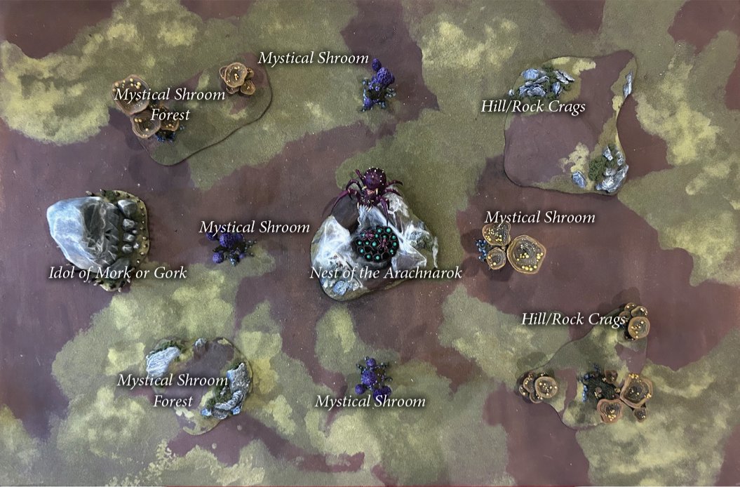 HolyHammerHern's tweet photo. @HolyWarsGT Holy Havoc IX preview. The Nest of the Arachnarok has been updated. Players take control Arachnarok. Beware of the hatchling's attack. 

Gnarlwood Crash Site. In the Realm of Ghur, among a grove of Gnarlwoods, lies an ancient crash-site of a Seraphon temple-ship. https://t.co/UghWvFAZ1Y