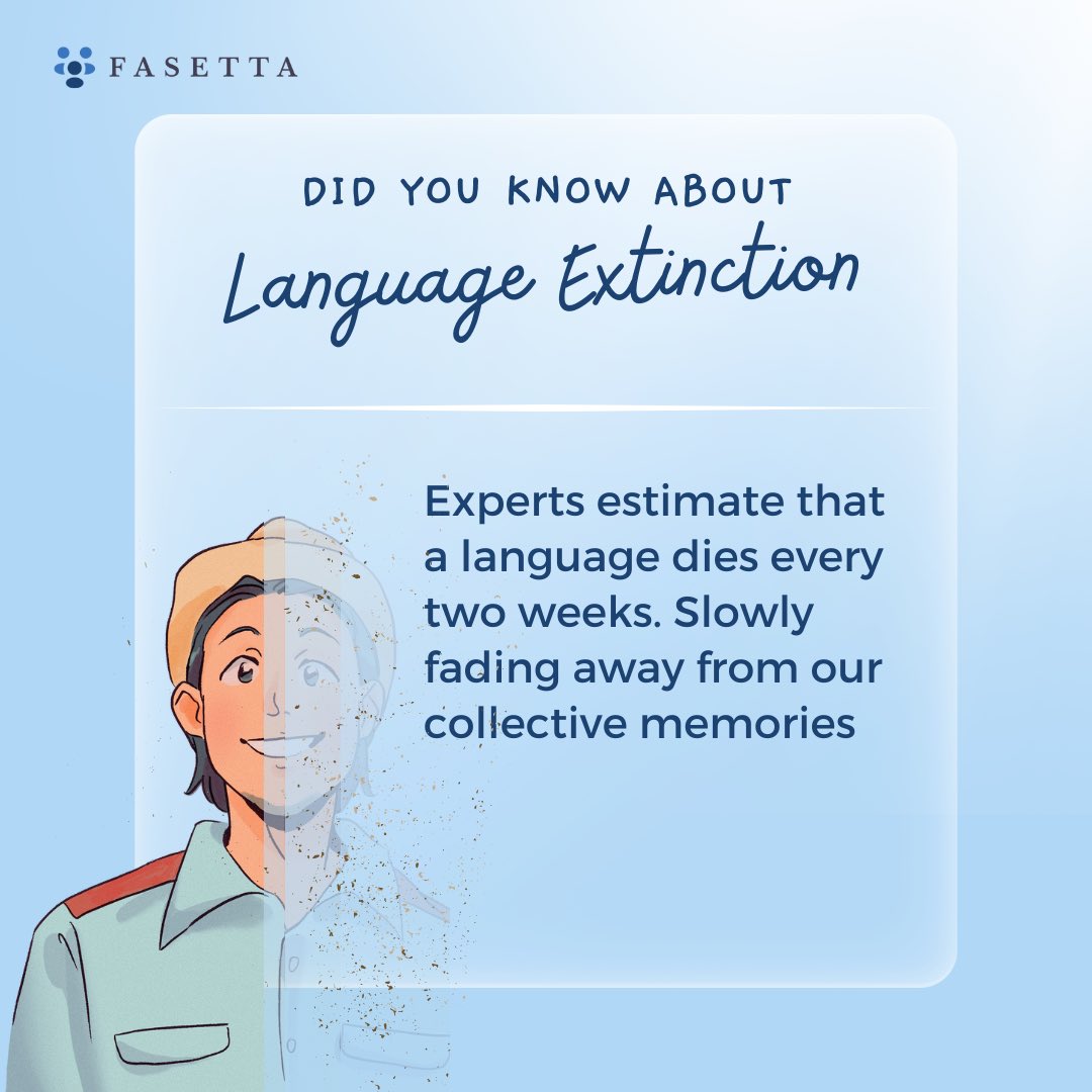 fasetta_'s tweet image. 📚 A language dies every two weeks. That’s a whole culture, way of thinking, and history fading away. Let’s raise awareness and celebrate the power of language! 🌎💡 #Fasetta #SaveLanguages #Diversity #CultureAndLanguage