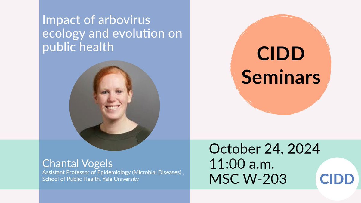#CIDDSeminar This Thursday, October 24, 2024, Chantal Vogels from Yale University will be presenting on the impact of arbovirus ecology and evolution on public health.