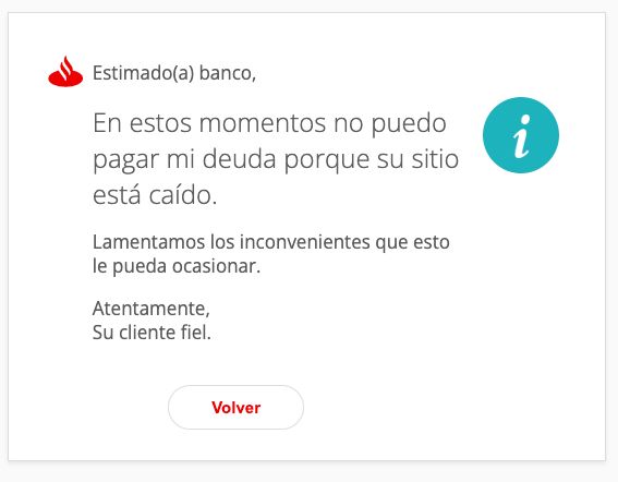 sergiomajluf's tweet photo. Listo @santanderchile, corregí el mensaje del popup. De nada. https://t.co/8SPwmrJZ6q
