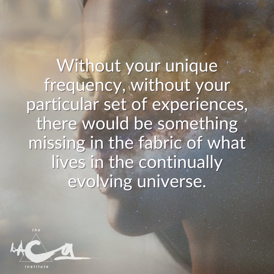 BacaInstitute's tweet image. Without your unique frequency, without your particular set of experiences, there would be something missing in the fabric of what lives in the continually evolving universe. #YouAreUnique #Universe #EvolvingUniverse #LiveOutLoud #QuantumConnection