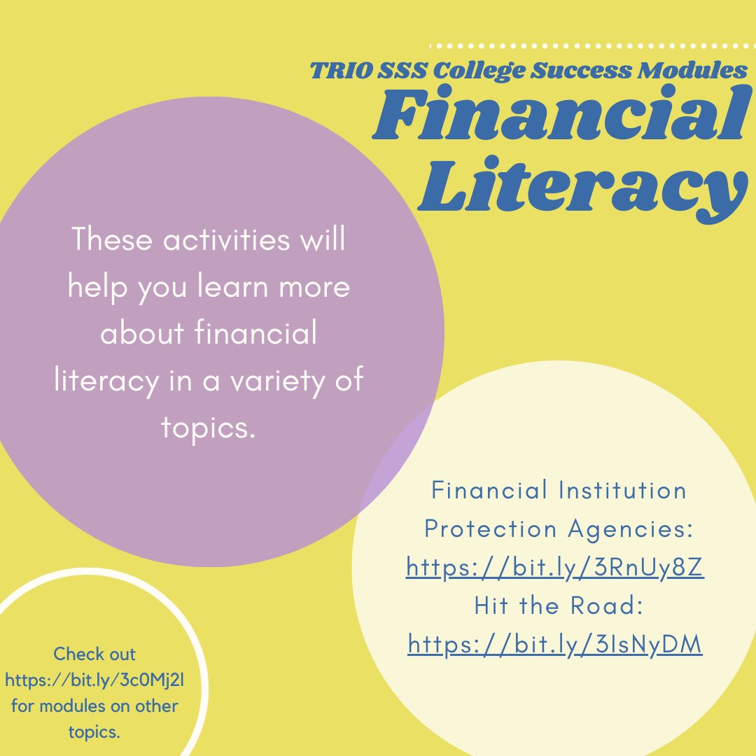 nw_triosss's tweet image. These activities will help you learn more about financial literacy in a variety of topics.
#collegesuccessmodules #TRIOSSS #financialliteracy
