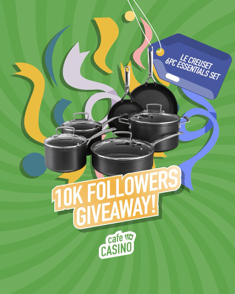 Day 10 of 10 BIG giveaways! 

Today’s prize is a… Le Creuset 6pc Nonstick Ceramic Cookware Set!

➡️ Follow <a href="/CafeCasinoLV/">Cafe Casino</a>
➡️ Like &amp; Share the post
➡️ Tag as many friends as you can

1 winner will be announced in the comments on Friday, 25th of October - US residents only