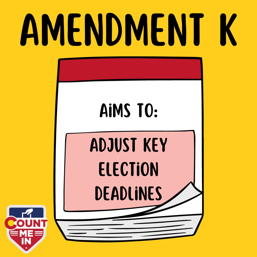CountMeInCO's tweet photo. Changes the deadline for citizens initiatives and judges to file with @COSecofState to one week earlier and moves the deadline for publishing the Blue Book to 30 days earlier. Learn more at https://t.co/vaegPobqYX. https://t.co/JOsYPI4aF6