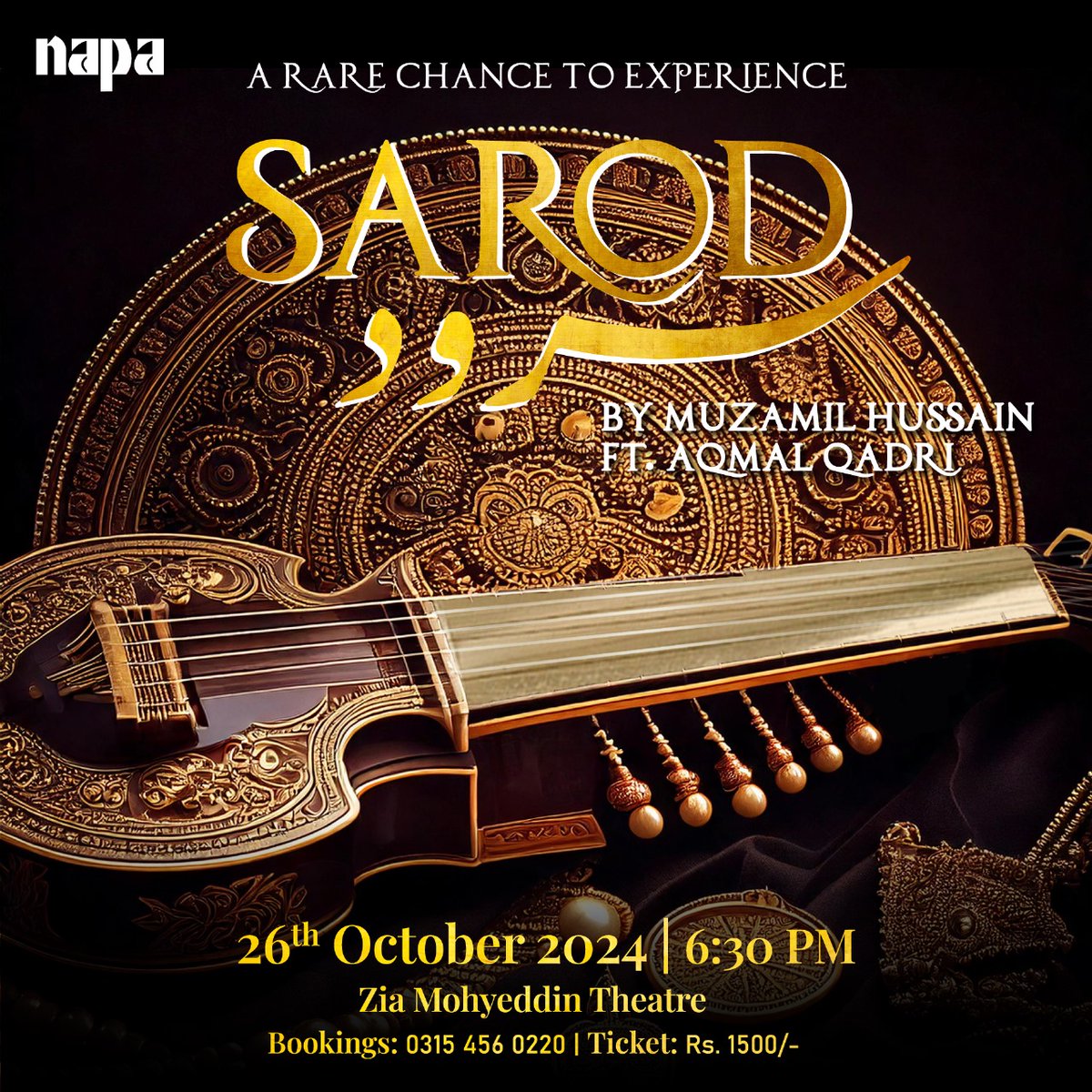 On Saturday, 26 October, 6:30pm at the Zia Mohyeddin Theatre, NAPA Karachi, join us for a mesmerizing performance on Sarod by the acclaimed young artist Muzamil Husain. He'll be joined by his father, the incredibly talented bansuri player Akmal Qadri. Tickets Rs 1,500 each.
