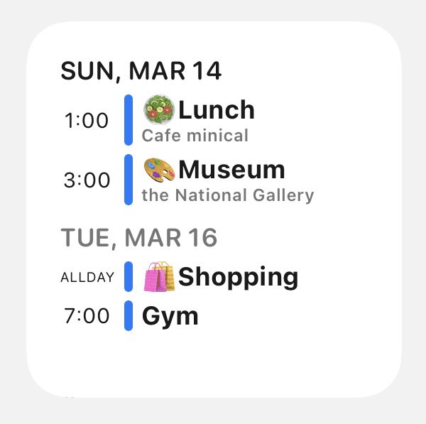 CarstenULarsen's tweet photo. @TheCalendarsApp I would love to see an agende widget that can display multiple events across multiple days. Something similar to the way minical does it. https://t.co/03guYEm4f6