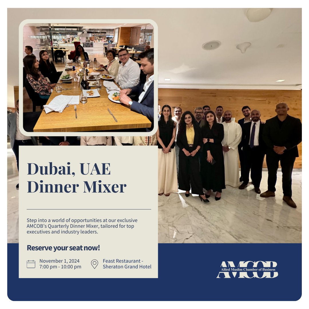Amcob_Official's tweet photo. Join us in Dubai! AMCOB’s Dinner Mixer is coming soon, offering you the perfect opportunity to network with top executives and business leaders. Don’t miss out on this exclusive event! https://t.co/8LvsSlIx9J

#AMCOB #BusinessNetworking #DubaiMixer #ExecutiveEvent https://t.co/RSmNXjdYC0